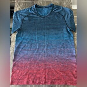 lululemon athletica Blue and Red Short Sleeve Tee